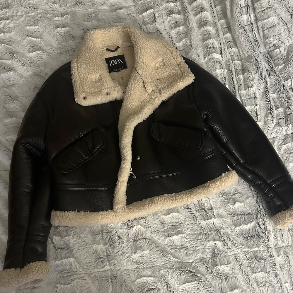 Zara brown leather jacket
